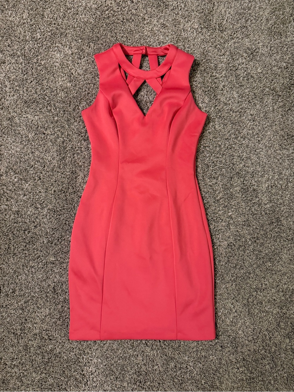 Guess Sleeveless Coral-Red Mini Dress with Cutout Detail